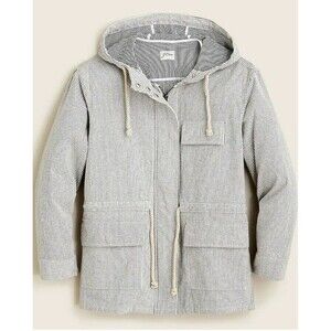 J Crew Washed Field Jacket In Railroad Stripe Zip Hoodie Size S